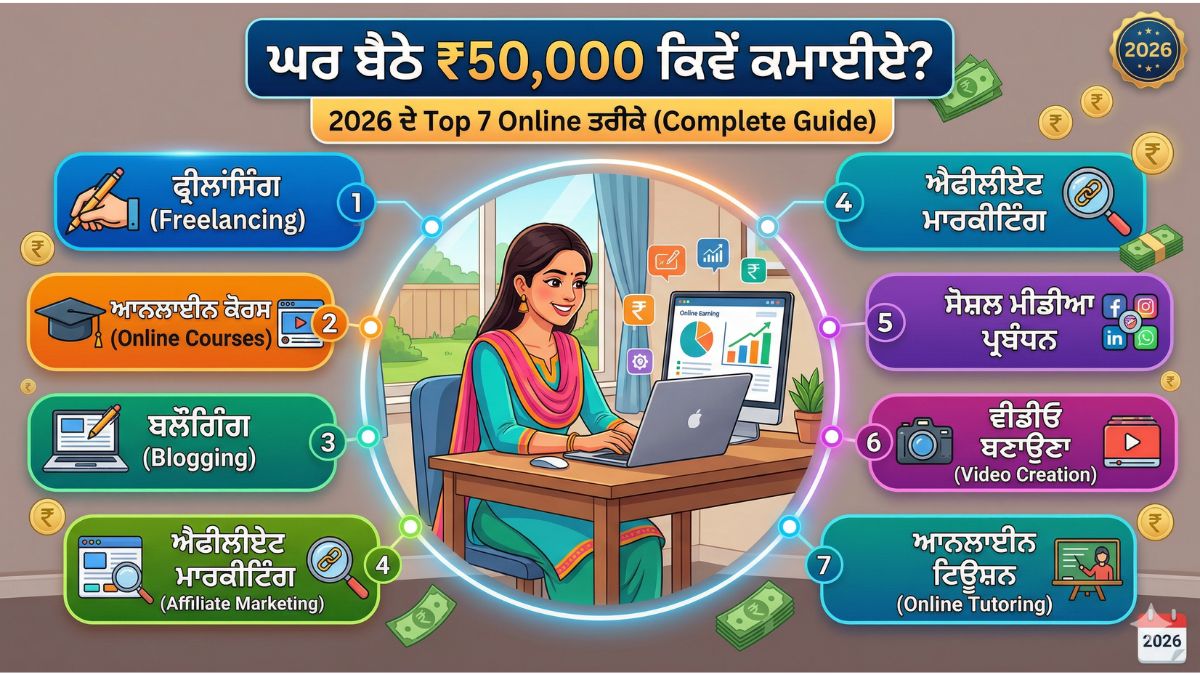ਘਰ ਬੈਠੇ ₹50,000 ਕਿਵੇਂ ਕਮਾਈਏ? 2026 ਦੇ Top 7 Online ਤਰੀਕੇ